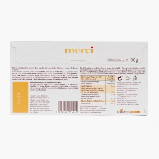 Tablete de ciocolată cu alune de pădure și migdale 100g, 4 buc