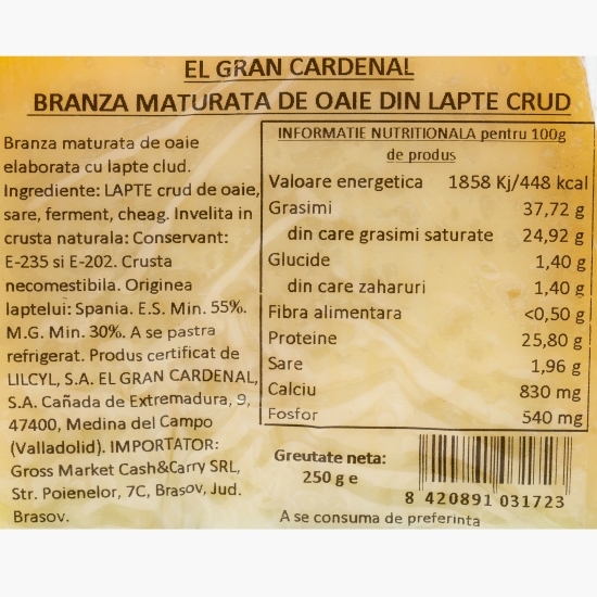 Brânză maturată de oaie din lapte crud, maturată 6 luni, 250g