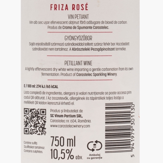 Vin petiant rose sec Pinot Noir Friza, 10.5%, 0.75l