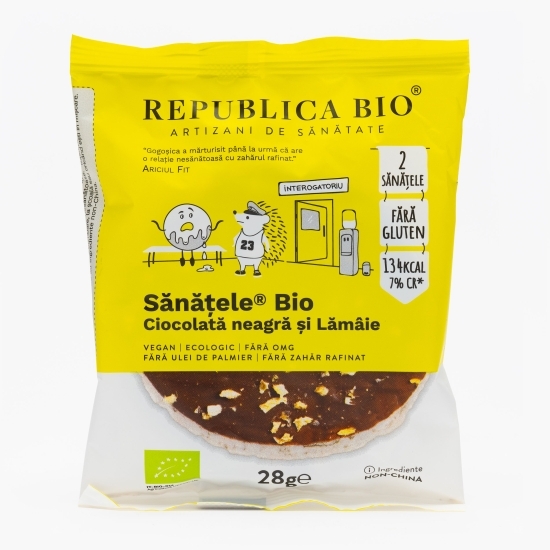 Snack Sănățele eco cu ciocolată neagră și lămâie, fără gluten 28g
