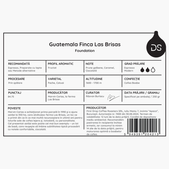 Guatemala Finca Las Brisas 250g cafea de specialitate boabe