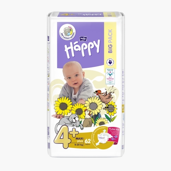 Scutece copii mărimea 4+, 9-20kg, 62 buc