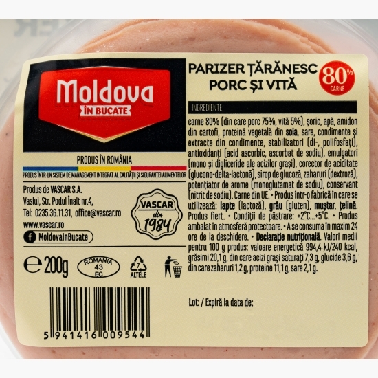 Parizer țărănesc porc și vită, feliat 200g