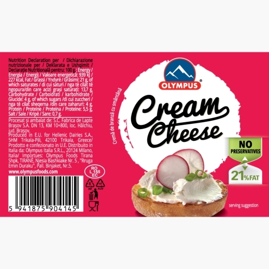 Cremă de brânză cu smântână, 21% grăsime, 200g