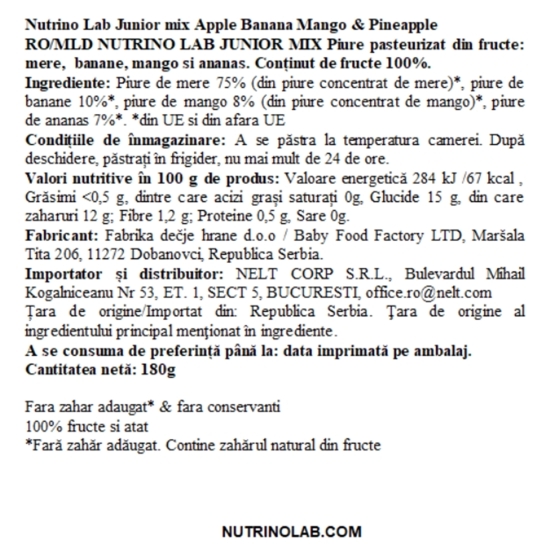 Piure cu măr, banană, mango, ananas Junior Mix 180g