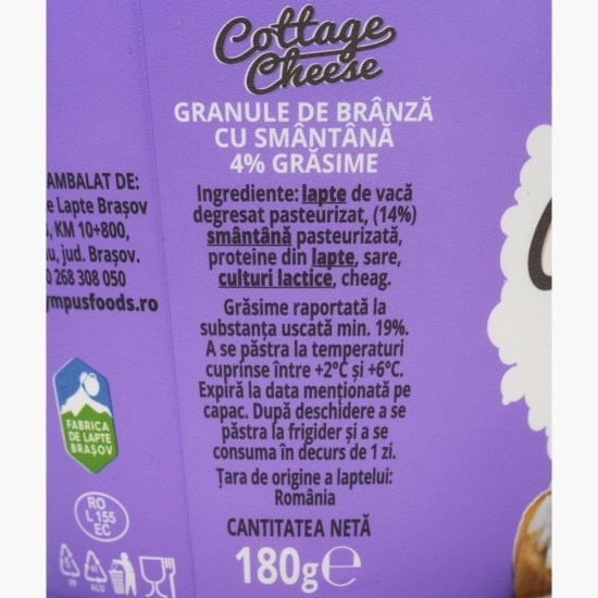Granule de brânză Cottage cu smântână, 4% grăsime 180g