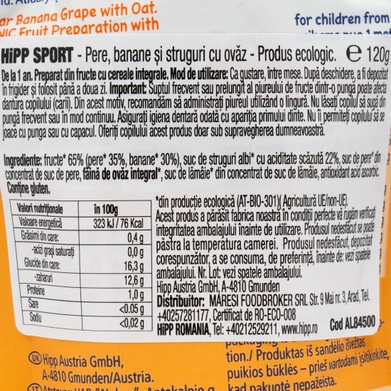 Piure eco cu pere, banane, struguri și ovăz, Snackie 120g