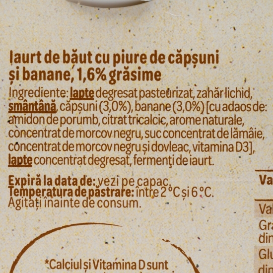 Iaurt de băut cu piure de căpșuni/ banane și piersici/caise 6x100g 