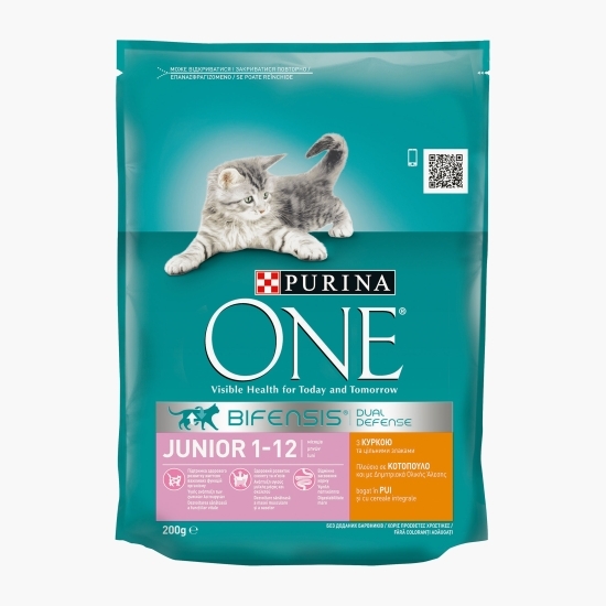 Hrană uscată pentru pisici junior, 200g, pui&cereale integrale
