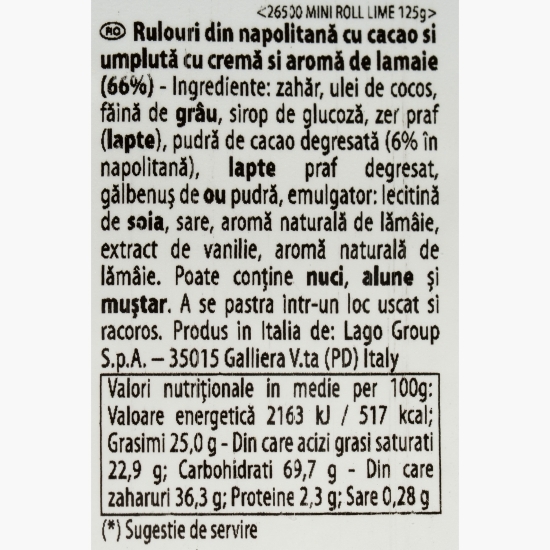 Mini rulouri din napolitană umplute cu cremă de lămâie, 125g
