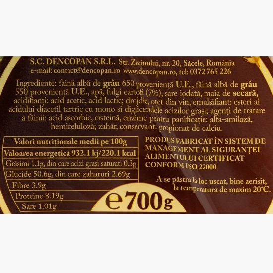 Pâine din făină albă și cartofi feliată 700g