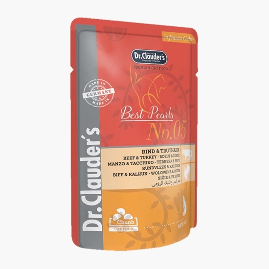 Hrană umedă pentru pisici, cu vită și curcan, 100g