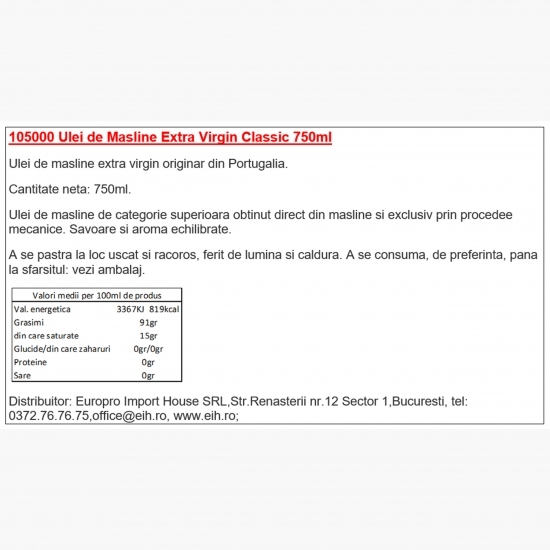 Ulei de măsline extra virgin 750g