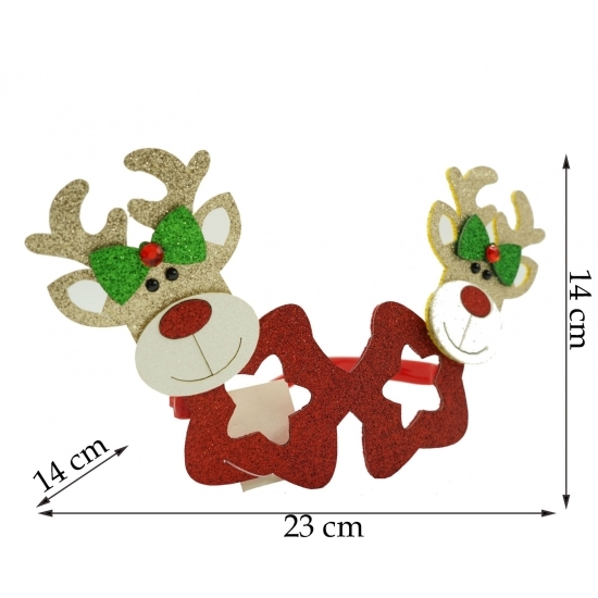 Ochelari petrecere Crăciun, formă stea cu ren, roșu
