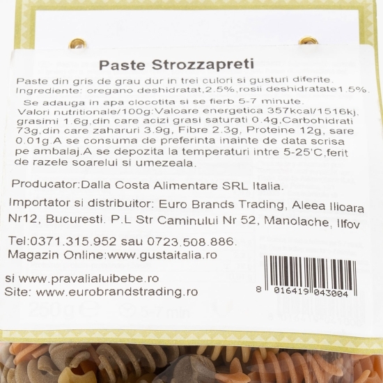 Paste Fusilli în 3 culori 250g
