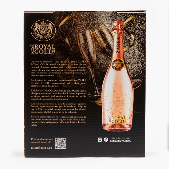 Spumant Royal Gold Rose, cu aur 23K, 0.75l + 2 Pahare