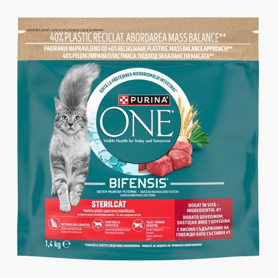 Hrană uscată pentru pisici sterilizate One Sterilcat, 1.4kg, cu vită și grâu