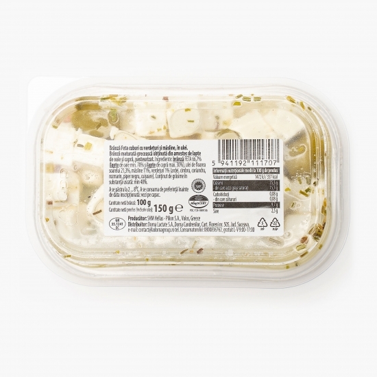 Brânză Feta cuburi cu verdețuri și măsline 150g