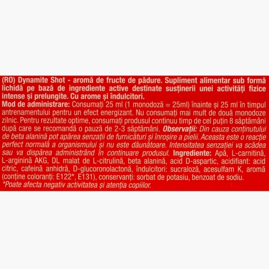 Supliment energizant pre-antrenament Dynamite, cu aromă de fructe de pădure, 10x25ml