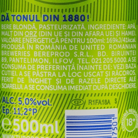 Bere blondă pasteurizată doză 0.5l