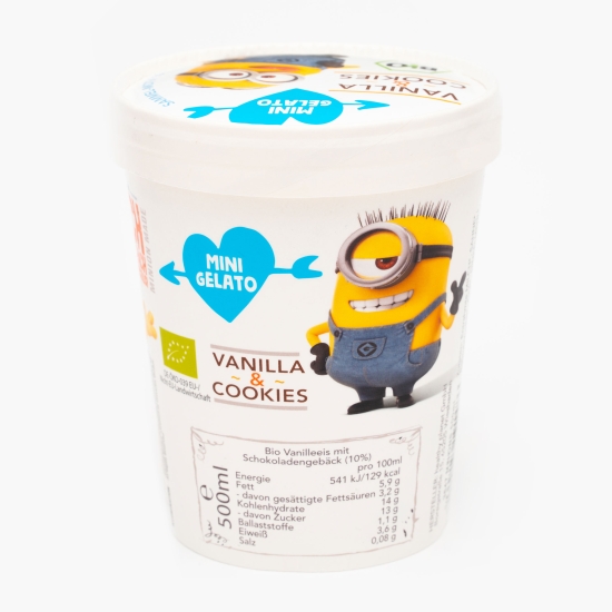 Înghețată Minions eco cu vanilie și bucăți de biscuiți cu ciocolată 500ml