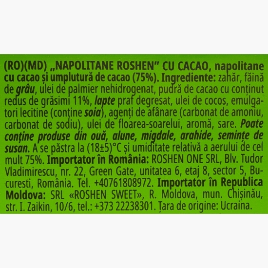 Napolitane cu cacao și umplutură de cacao 72g