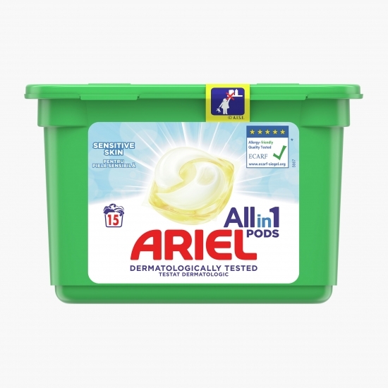 Detergent de rufe capsule All in One Pods Sensitive, 15 spălări