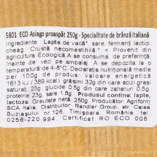 Brânză Asiago eco maturată 21 zile 250g