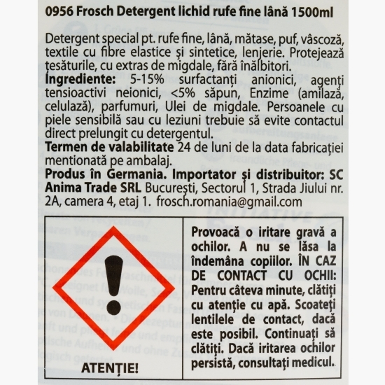 Detergent de rufe lichid pentru lână și materiale fine, cu migdale, 40 spălări, 1.5l