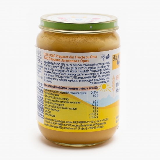 Gustare ecologică măr-piersică cu orez, +4 luni, 190g