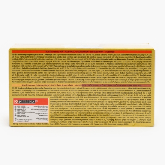 Hrană umedă pentru pisici, 4x85g, Multipack cu vită/curcan și rată/somon și pui/pui și ficat
