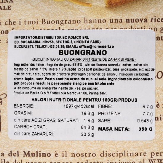 Biscuiți integrali cu zahăr din trestie de zahăr și miere 250g