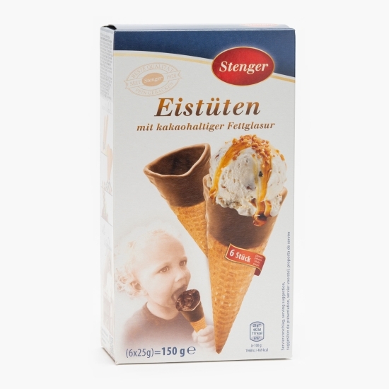 Cornete înghețată cu înveliș cacao (6 bucx25g) 150g