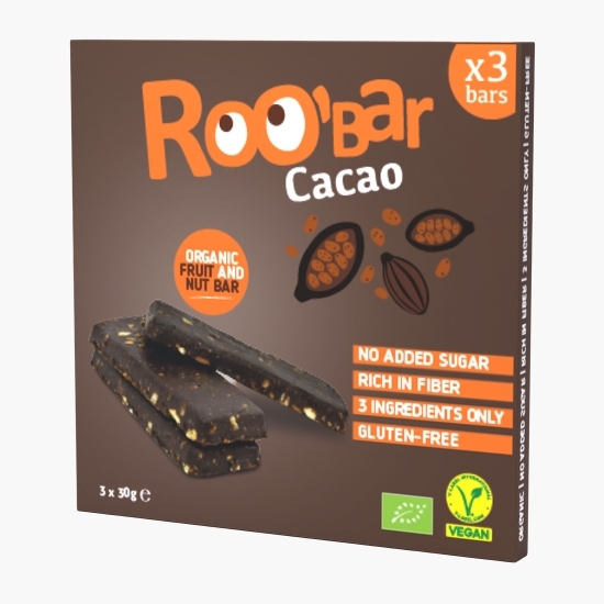 Batoane eco cu cacao, vegan, fără gluten, fără zahăr adăugat 3x30g
