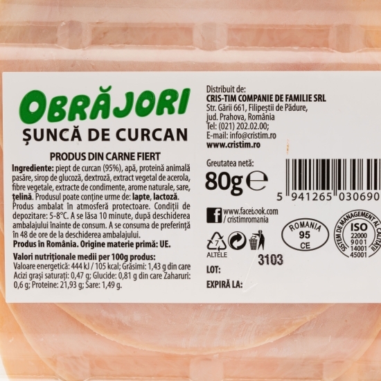 Șuncă de curcan Obrăjori 80g