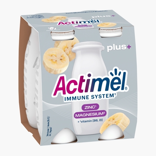 Iaurt de băut cu banane, vitamine (B6 și D), zinc și magneziu 4x100g