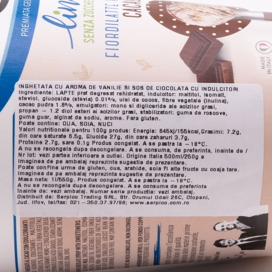 Înghețată de vanilie cu sirop de ciocolată, fără zahăr 500ml