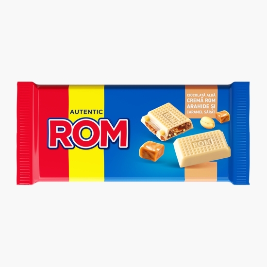 Ciocolată albă cu cremă de rom, arahide și caramel sărat 88g