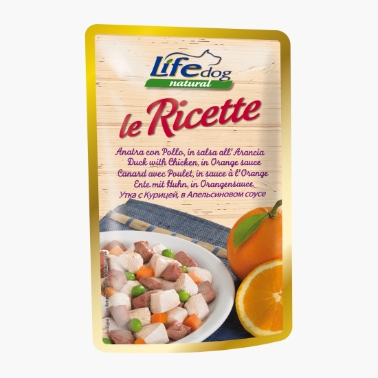 Hrană umedă pentru câini cu pui, rață și portocale 95g