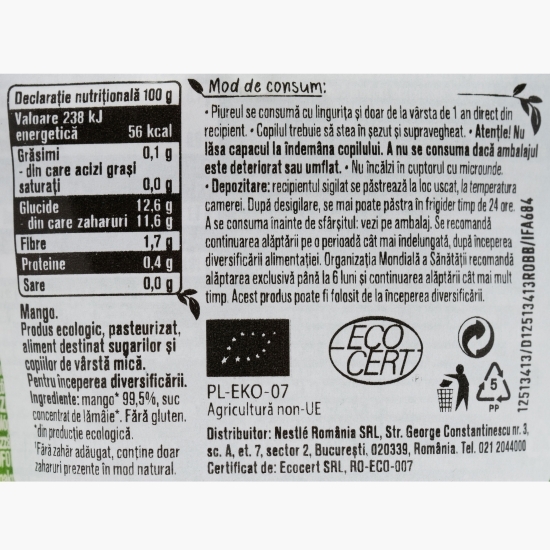 Piure ecologic de mango, 80g, +4 luni