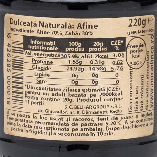 Dulceață naturală de afine de pădure 220g