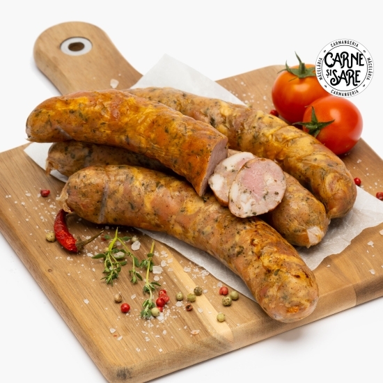 Cârnați cu busuioc afumați cu lemn de cireș și măr 500g