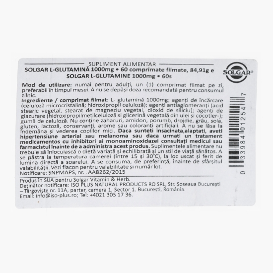L-Glutamină 1000mg, 60 comprimate filmate
