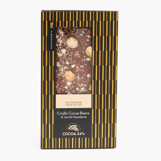 Ciocolată cu lapte cu boabe de cacao java și nuci de macadamia 100g