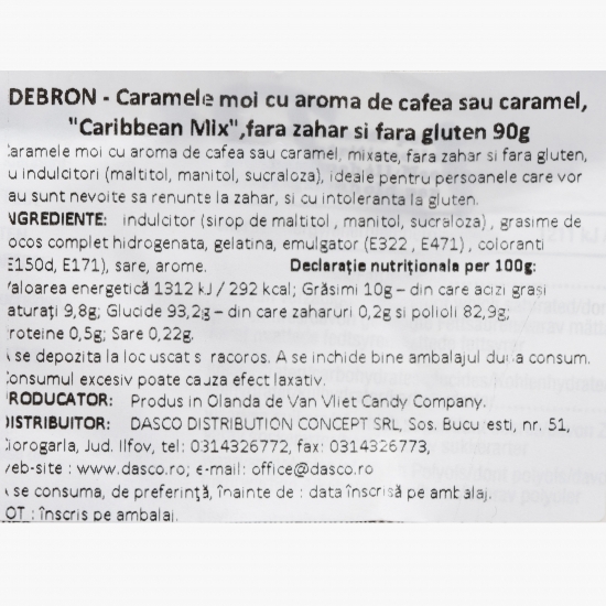 Caramele moi cu aromă de cafea sau caramel, fără zahăr 90g