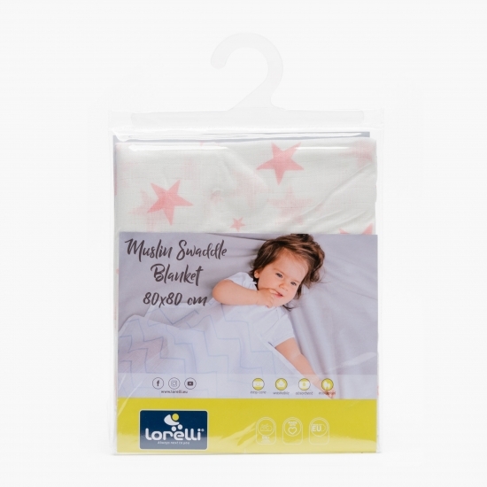Scutec pled muselină Pink Stars, 80x80cm