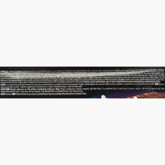 Baton cu glazură de ciocolată cu lapte cu interior de nuga, caramel, arahide și grâu expandat 50g