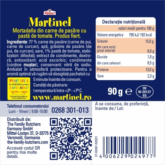 Mortadella din carne de pasăre cu pastă de tomate 90g