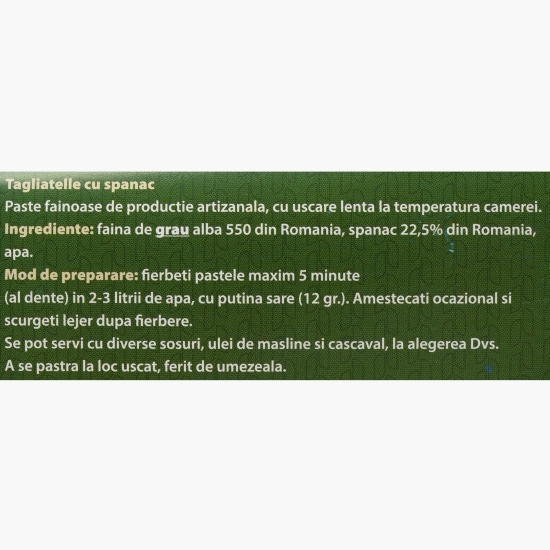 Paste de casă Tagliatelle cu germeni de grâu și spanac 250g