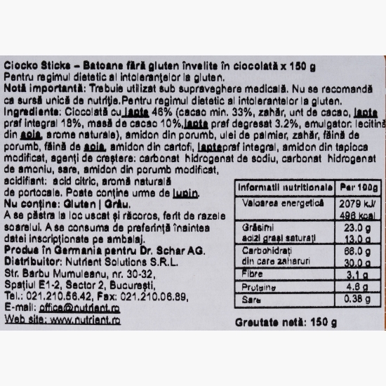 Batoane fără gluten învelite în ciocolată 150g